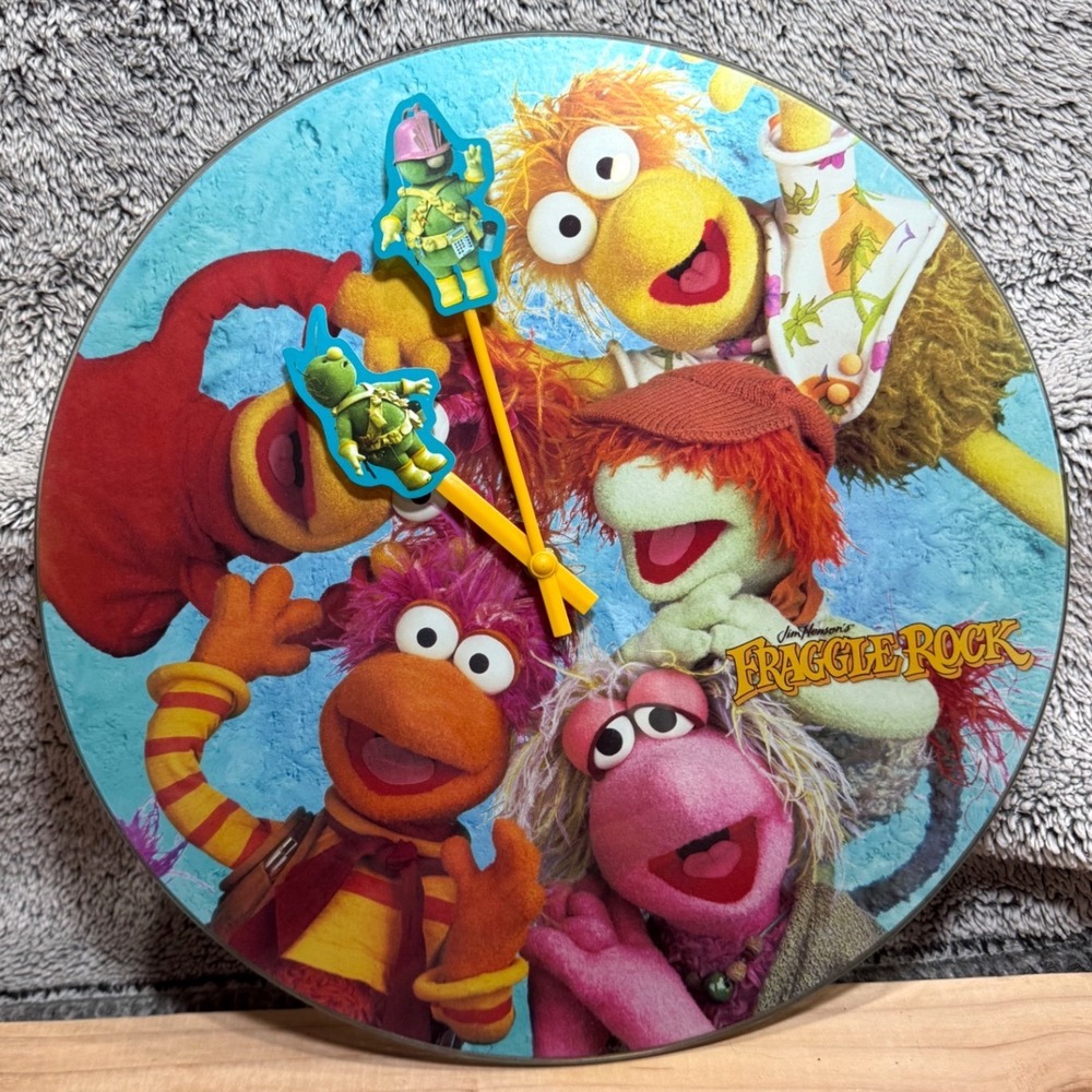 Rare 14" Jim Henson Fraggle Rock Glass Wall Clock Tested Working Vintage